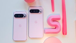 The Google Pixel 9 Pro and 9 Pro XL side by side, both in pink