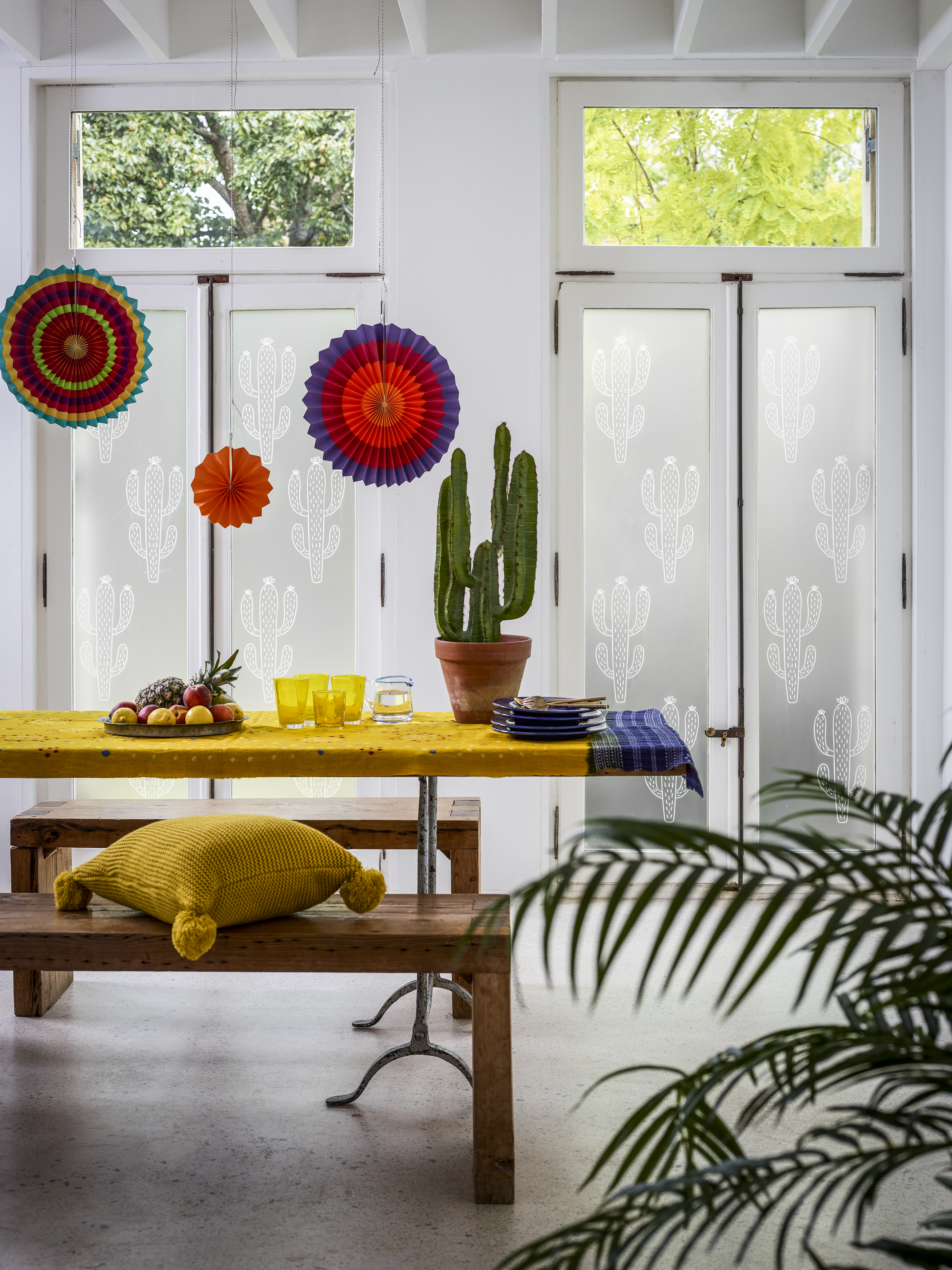 cactus print window film in dining room from the window film company