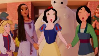 Asha, Snow White, and Mulan singing together