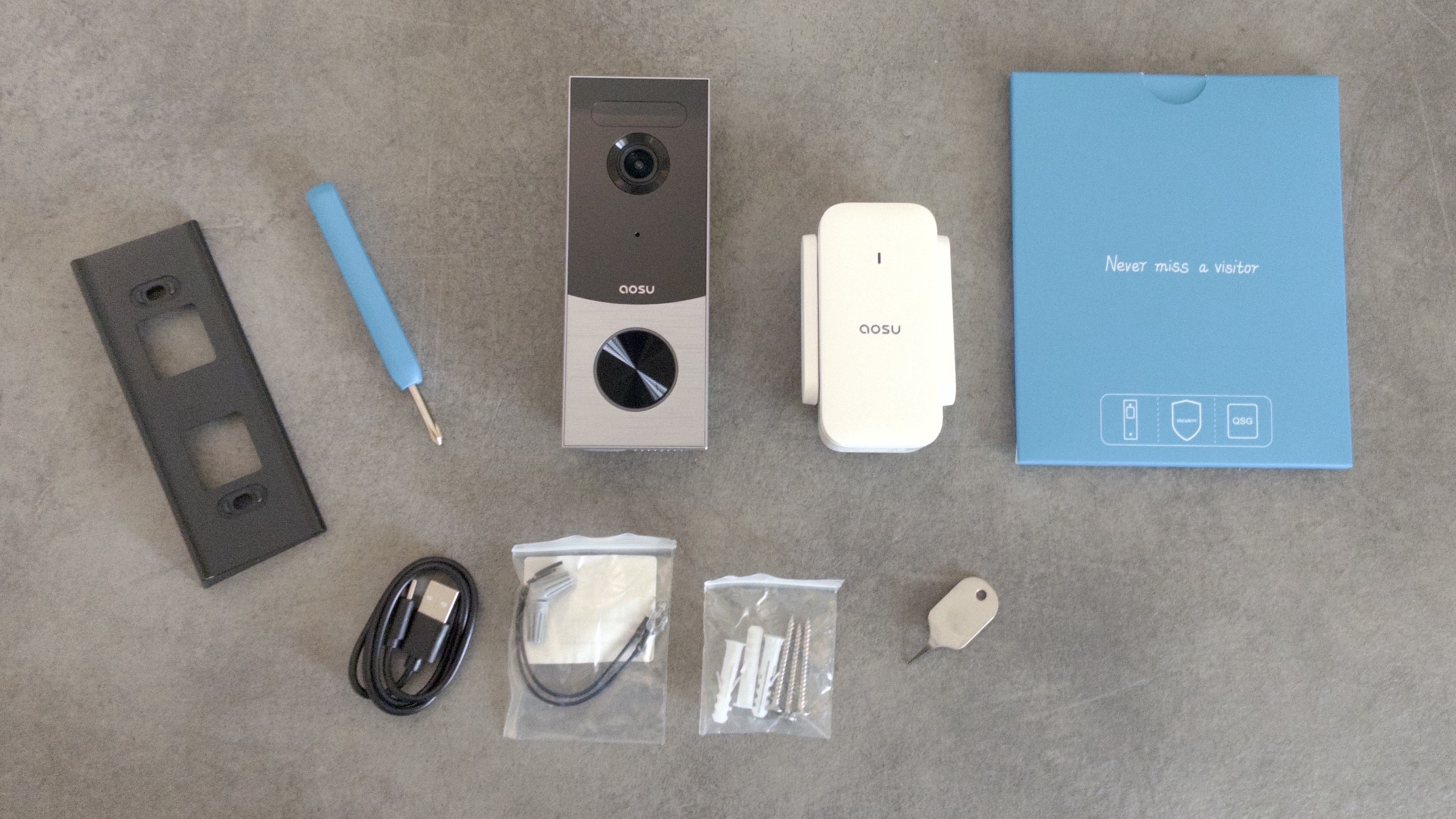 Aosu Video Doorbell R1 Ultra with accessories straight from box