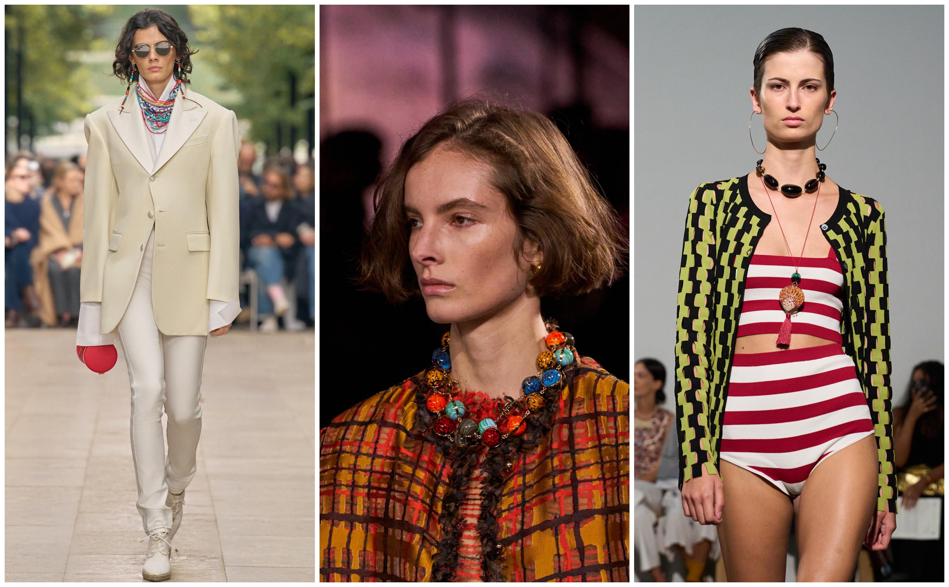 beaded jewelry on the spring 2026 runways of celine, chanel, and zankov