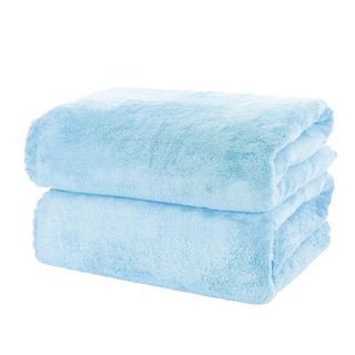 A set of two blue bath towels