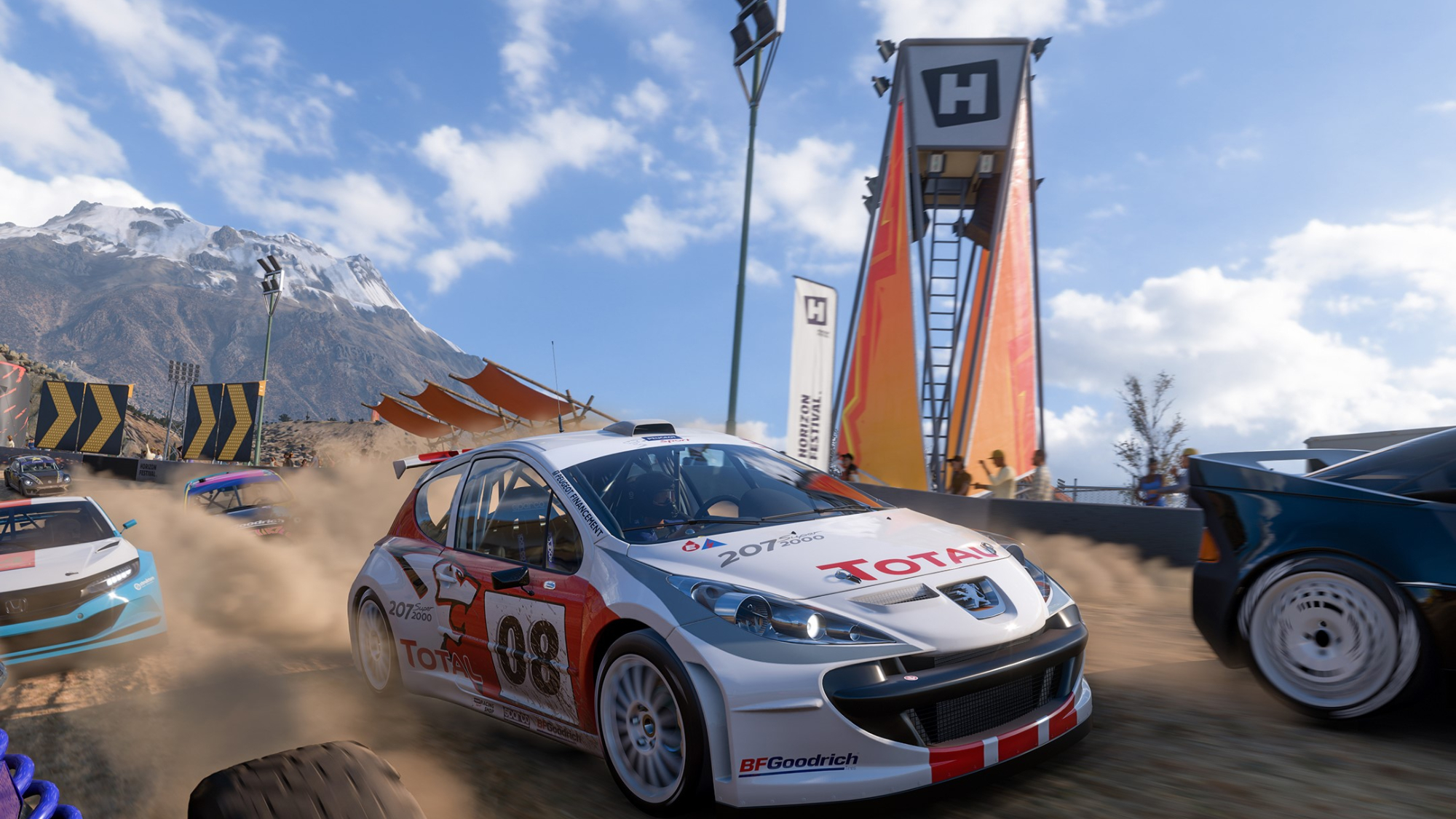 A screenshot from Forza Horizon 5 with a rally car featured