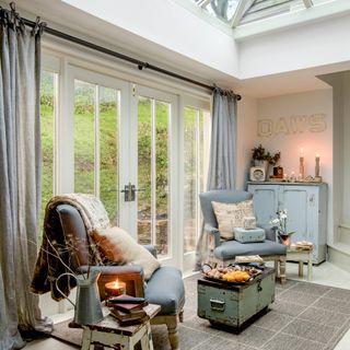 Living room extension with skylight and French doors
