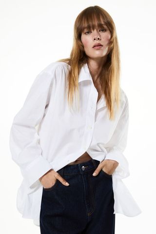 white cotton button-down shirt