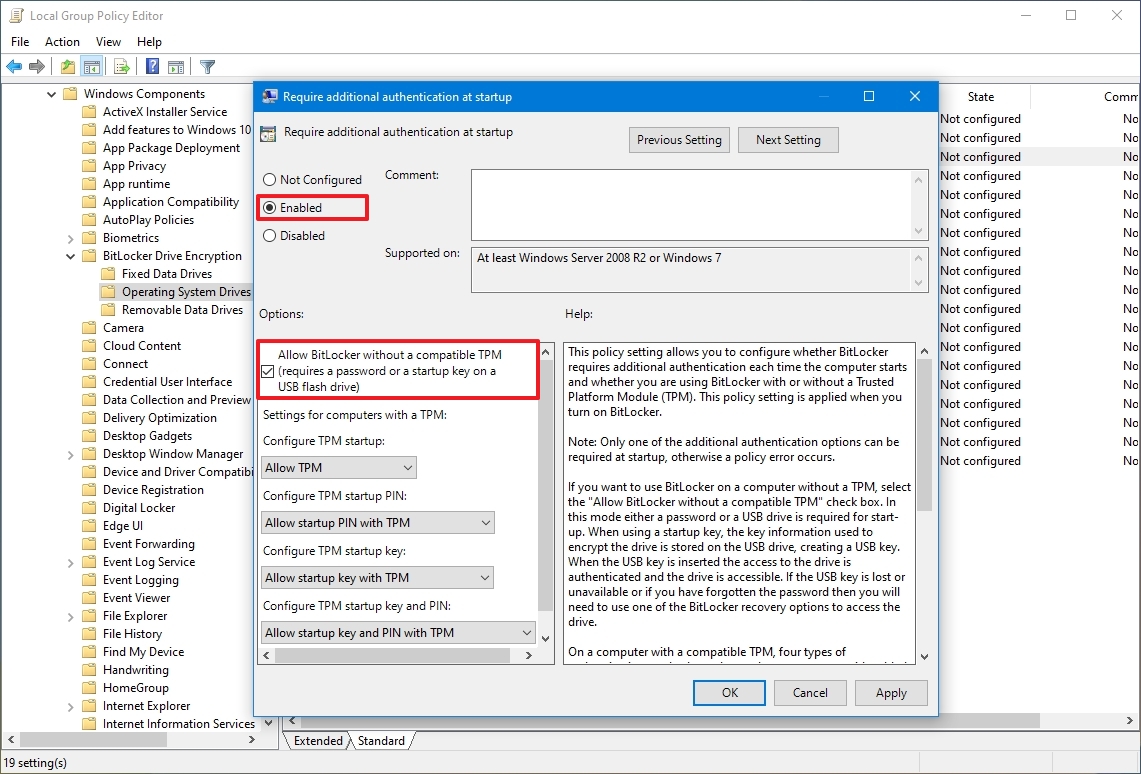 Group Policy enable BitLocker policy