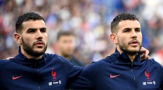 Theo and Lucas Hernandez ahead of a Nations League game for France against Denmark in 2022.