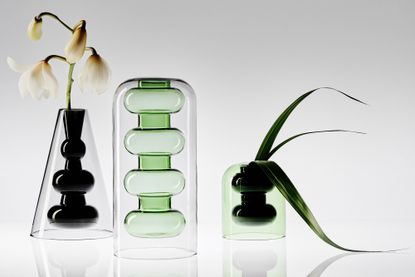Vases made of green, black and clear borosilicate by Tom Dixon