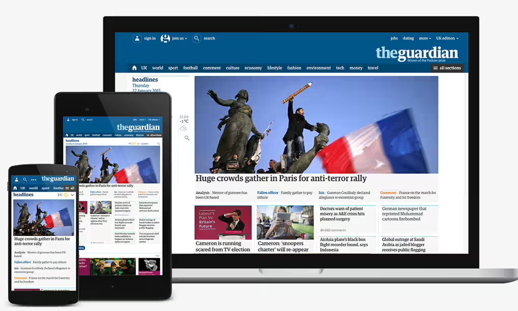 The Guardian 2015 homepage