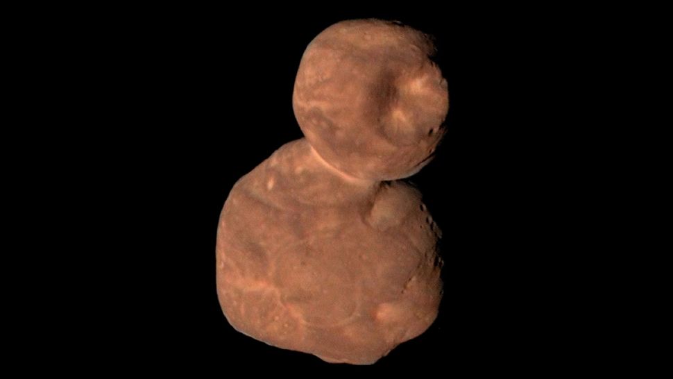 Arrokoth, a Kuiper Belt object that orbits 4.1 billion miles (6.6 billion kilometers) from the sun, is shaped like two pancakes stuck together.