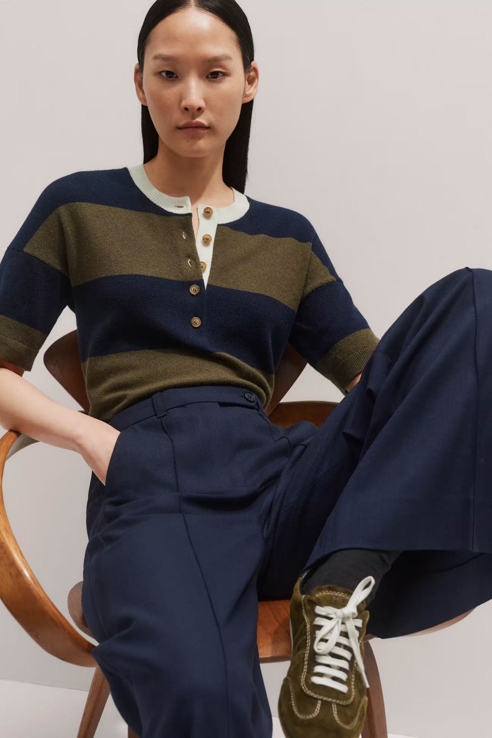Relaxed Stripe Knit Henley Tee