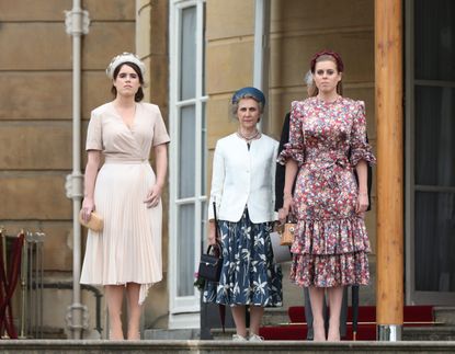 Princess Beatrice and Eugenie delight fans in outfits matching the Queen at garden party Woman Home