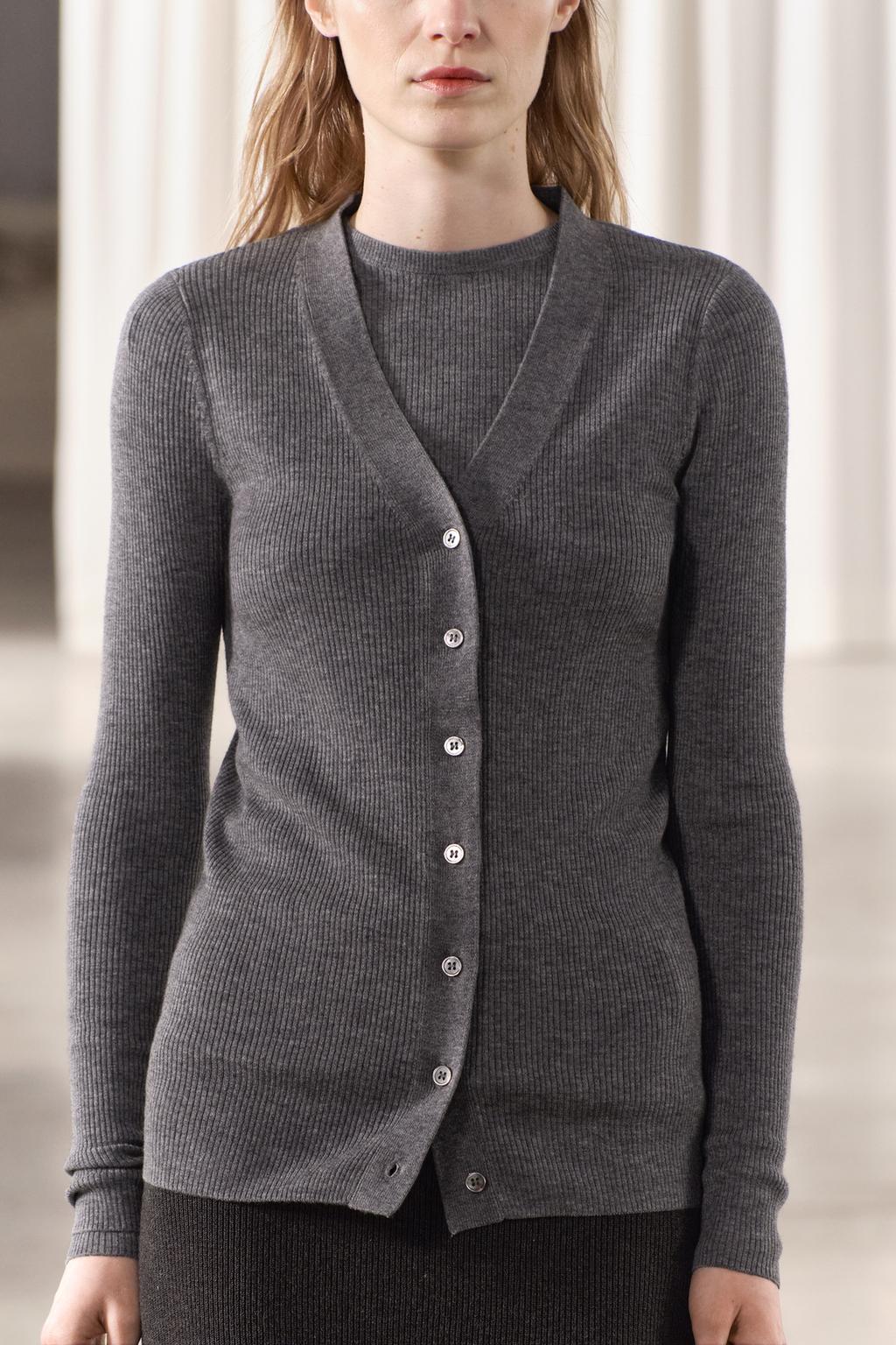 Wool and Cashmere Blend Rib Cardigan