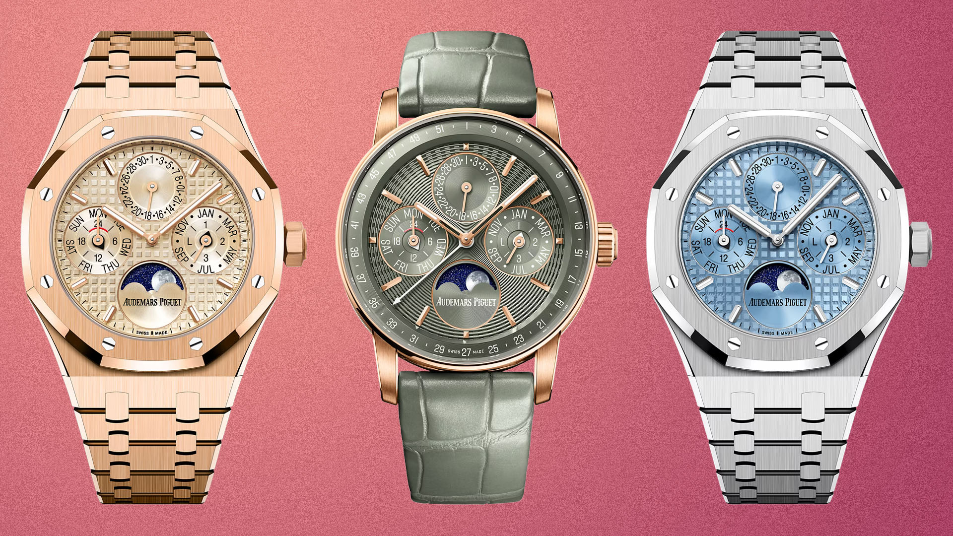 Pictures of the Audemars Piguet Royal Oak and Code 11.59 watches.