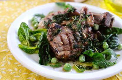 Lamb chops with pea mint salad