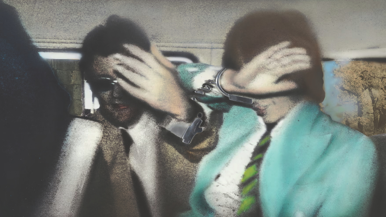 Robert Fraser and Mick Jagger in Richard Hamilton’s Swingeing London &#039;67