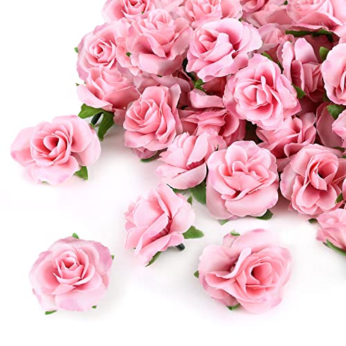 Kesoto 50pcs Pink Roses Artificial Flowers Bulk, 1.6&quot; Small Silk Fake Roses Flower Heads for Decoration, Crafts, Wedding Centerpieces Bridal Shower Party Home Decor