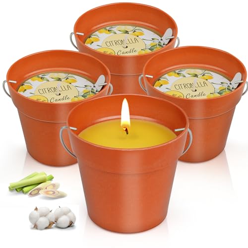 Citronella Candles Outdoors Large, 4x200g Natural Soy Citronella Candle Set for Garden,180 Hours Long Burn Portable Lemongrass Garden Candles for Outdoors Indoors Bbq Camping Patio Summer Gift