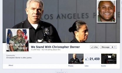 Within hours of the release of Dorner's manifesto, Facebook fan sites like this one popped up.