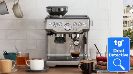 a photo of the breville barista express in a kitchen with a tom's guide deal detective badge
