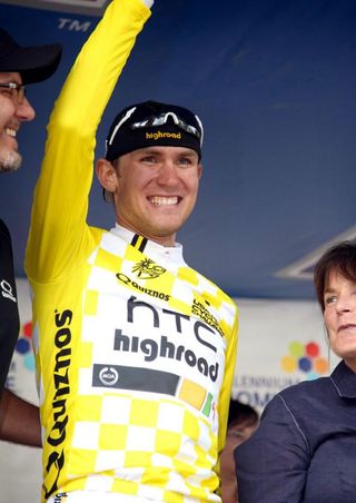 Tejay Van Garderen (HTC-Highroad) in the leader's yellow jersey