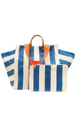 Clare V. Stripe Canvas Beach Tote