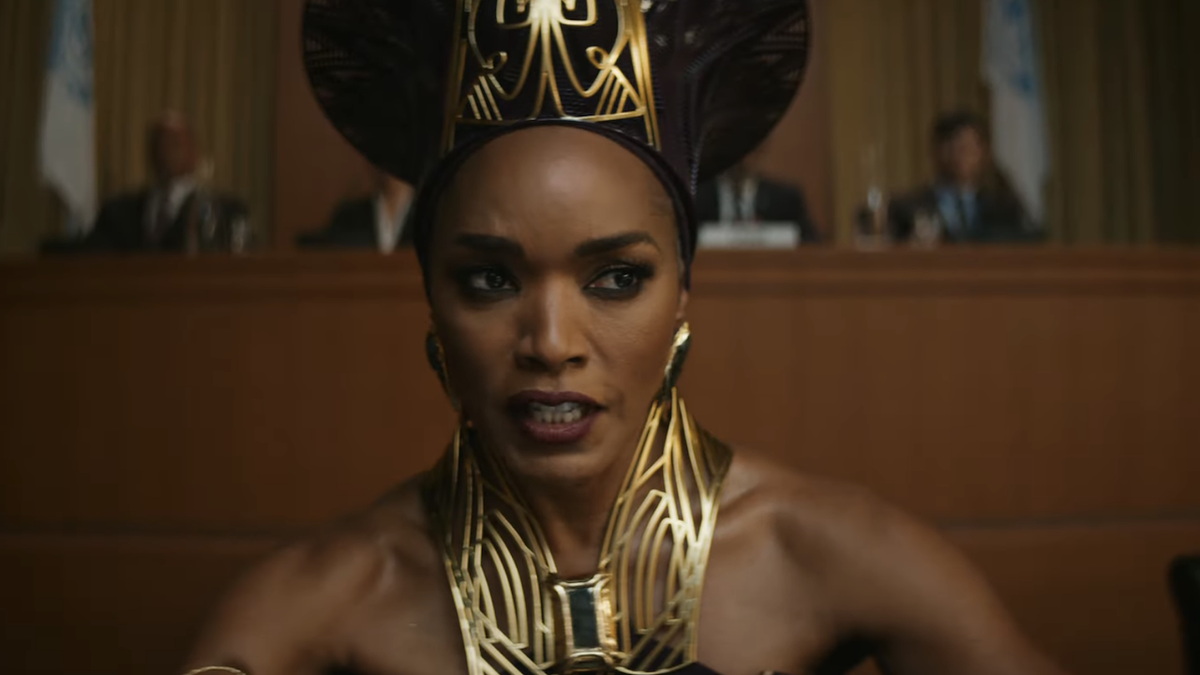 Angela Bassett&#039;s Queen Ramonda testifying in Black Panther 2