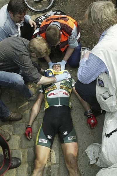 James Vanlandschoot is attended to after his crash