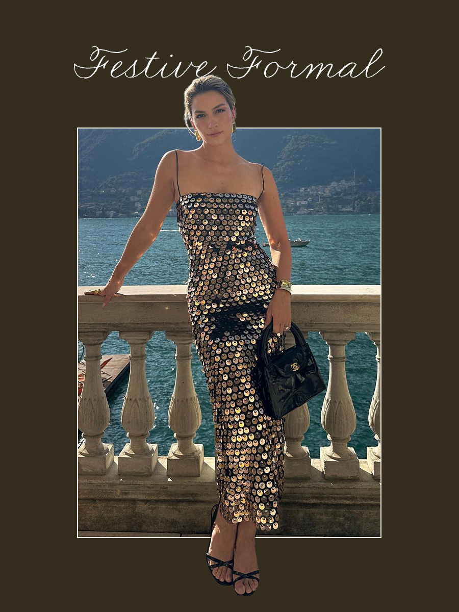 Festive formal fall wedding dress code outfit