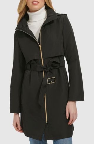 Belted Travel Packable Hooded Rain Jacket