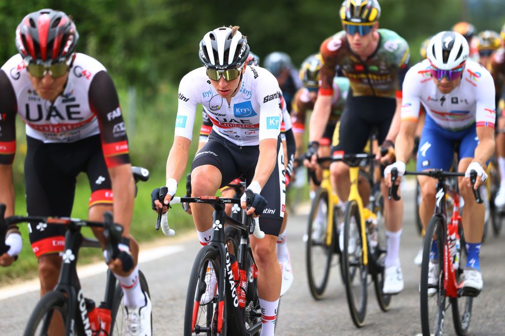 LONGWY FRANCE JULY 07 Tadej Pogacar of Slovenia and UAE Team Emirates white best young jersey during the 109th Tour de France 2022 Stage 6 a 2199km stage from Binche to Longwy 377m TDF2022 WorldTour on July 07 2022 in Longwy France Photo by Michael SteeleGetty Images