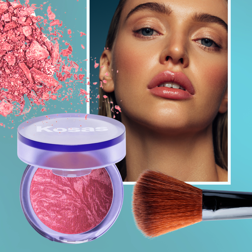 a woman with flushed cheeks and blush