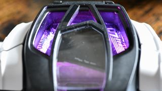 Asus ROG Phone 7 Ultimate AeroActive Cooler up close showing purple lights
