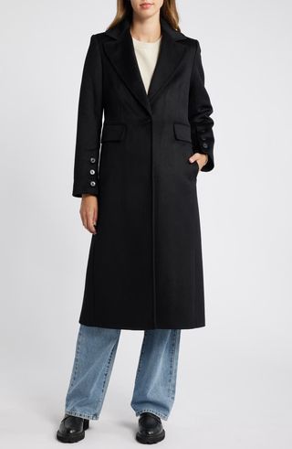 Single Breasted Wool Blend Reefer Coat