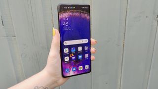Oppo Find X5 review: phone screen up against a wall