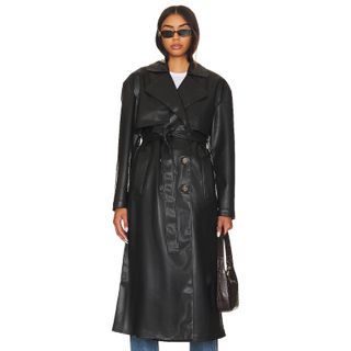 Blank NYC black faux leather belted trench coat