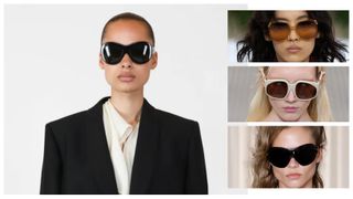 the 2025 sunglasses trend of bug sunglasses at The Row, Chloé, Miu Miu, Vivienne Westwood