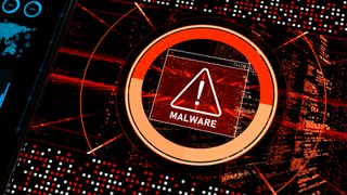 Malware Detected Warning Screen with abstract binary code 3d digital concept