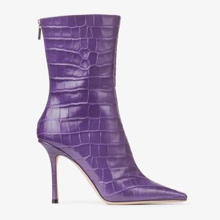 purple snake print boots