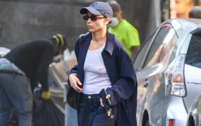 Zoe Kravitz wearing a barn jacket in New York City