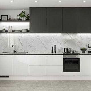 Two tone kitchen cabinet ideas with black and white kitchen