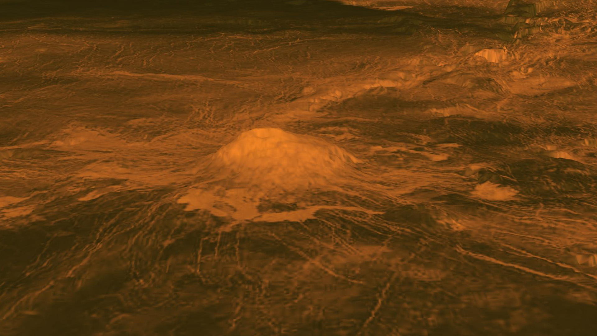 Surface warmth on a Venus volcano.