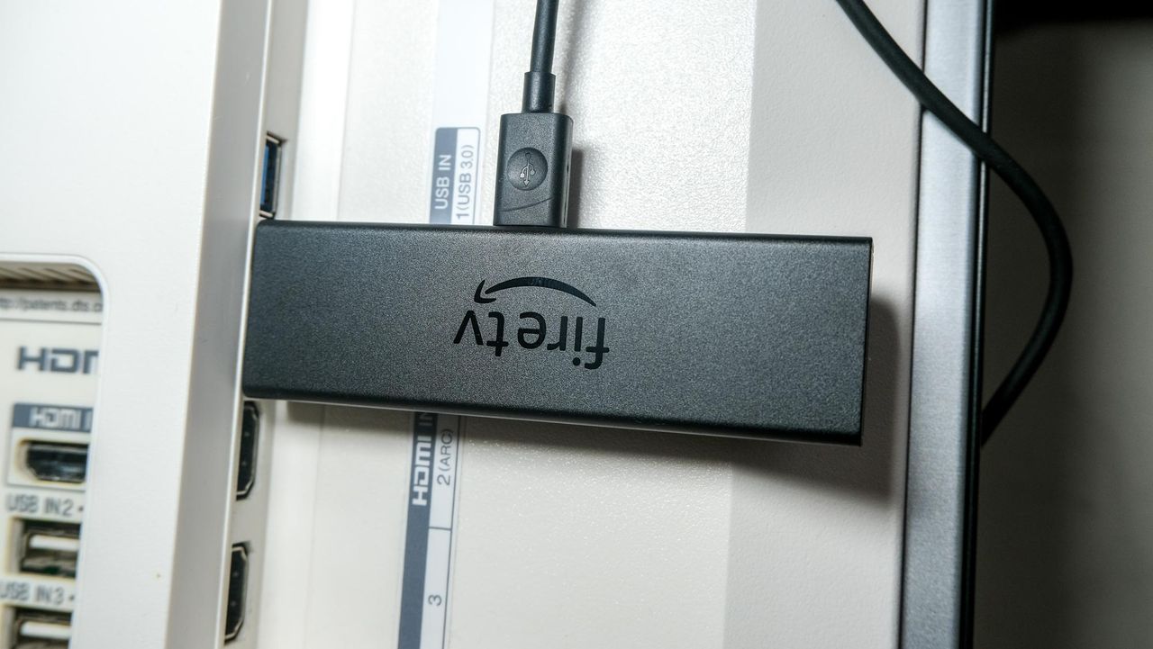Amazon Fire TV Stick 4K Max plugged into TV HDMI port