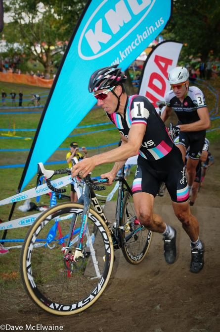 Jeremy Powers (Rapha Focus) leading the race at the stairs