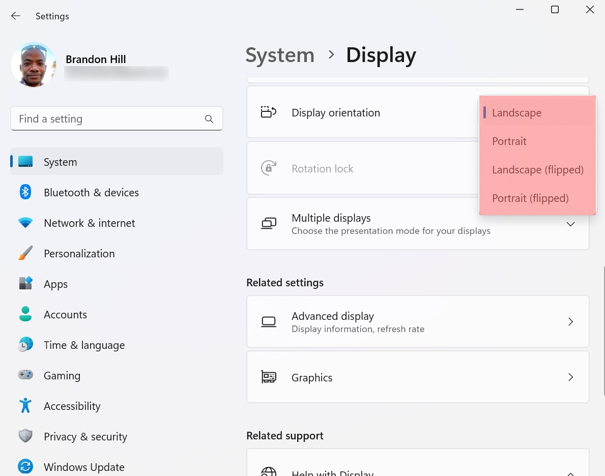 Rotate your display in Windows