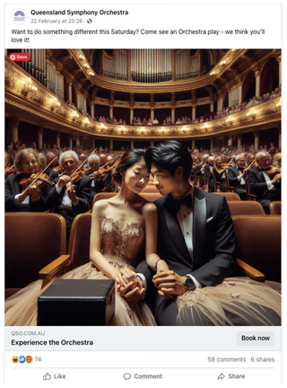 AI ad featuring two people sitting in a concert