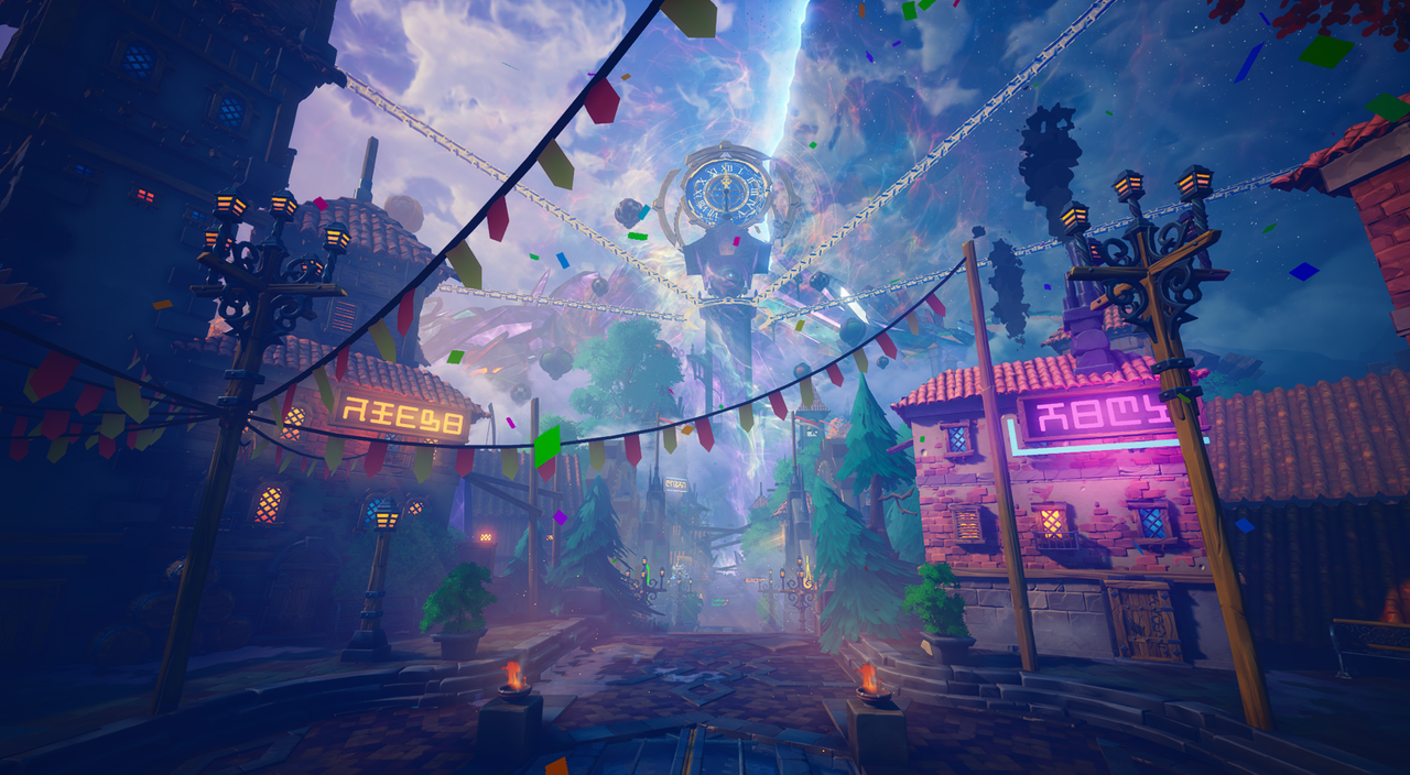 Screens and art from a colourful indie game made in Unreal Engine 5