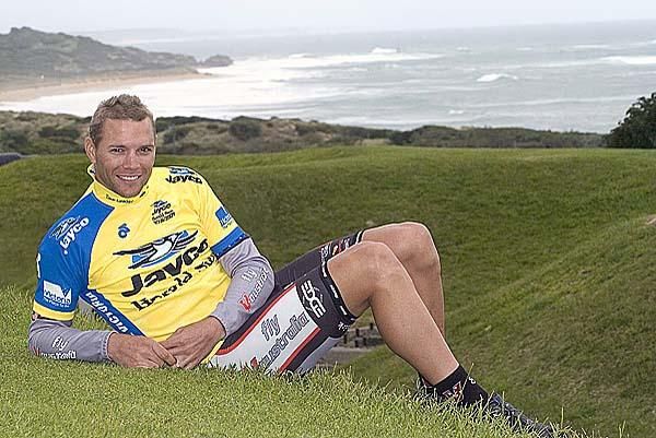 Oh I do like to be beside the seaside: The new tour leader Jonathan Cantwell (Fly V Australia) relaxes in Warrnambool after stage two.