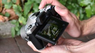 You get both a tilting touch-screen display and high-resolution electronic viewfinder