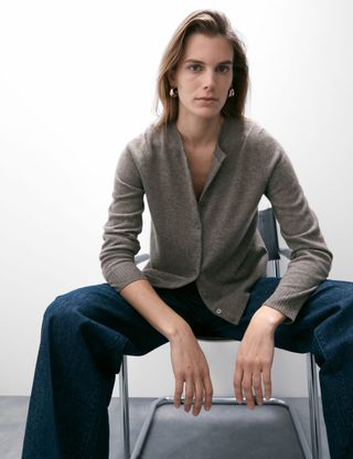 Pure Cashmere Crew Neck Relaxed Cardigan